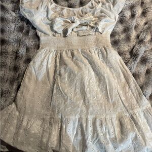 Classic Eyelet Cream Girls' Dress with Bow